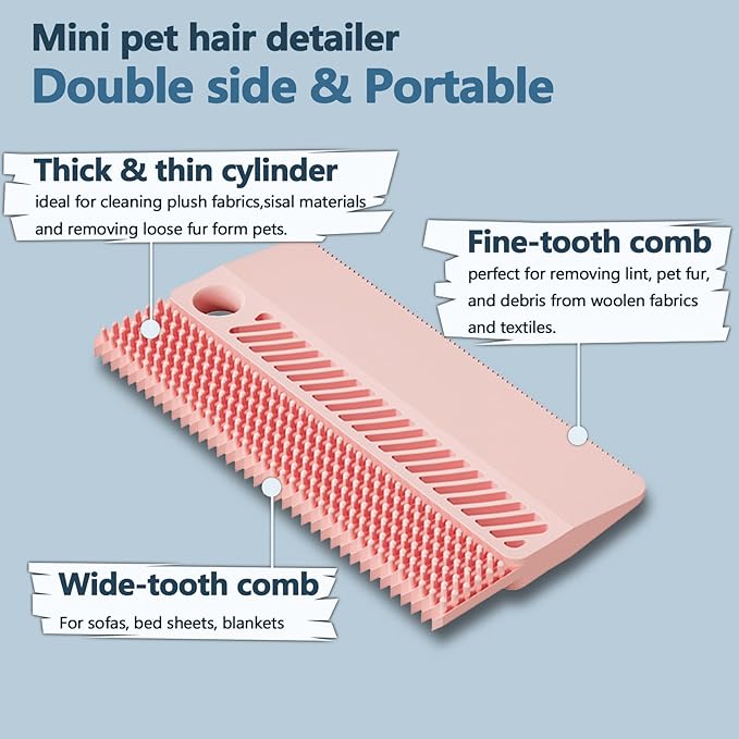 2 Pack Portable Pet Dogs Cats Hair Remover Lint Removal Shaver Tool Fur Scraper Carpet Rake for Couch Furniture Car Mats Fabric Sofa Clothes Bedding Pink