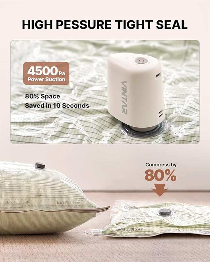 Cordless Electric Travel Vacuum Pump for Vacuum Storage Bags, VINTAR Portable Vacuum Sealer for Clothes, USB Rechargeable Air Pump for Compression Clothing Blanket Luggage (Storage Bag Not Included)