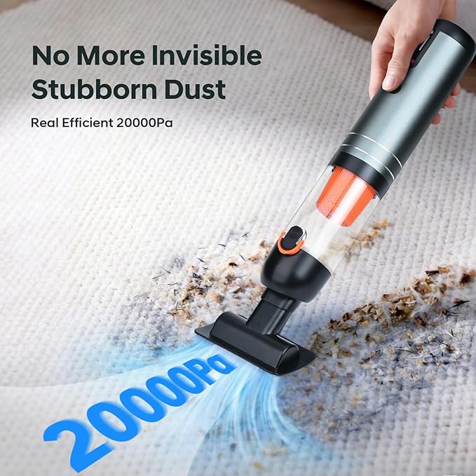 7-in-1 Aluminum Alloy Wireless Car Vacuum Cleaner, 20kPa Strong Suction Handheld Vacuum, Portable with Smart Digital Display, 2 Suction Modes for Car, Desk, Keyboard and Small Spaces（Cyan）