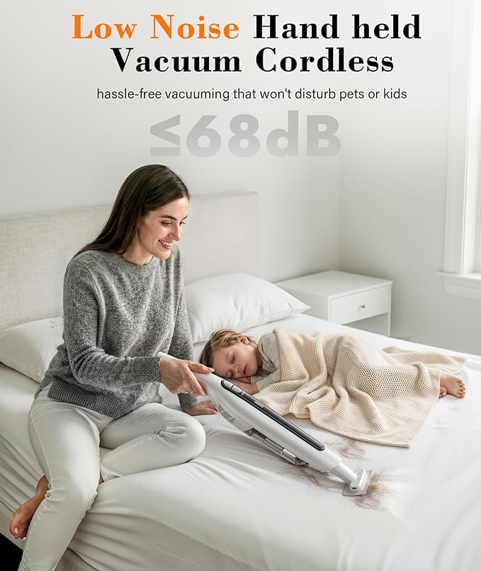 Handheld Vacuum Cordless,24KPA High Power Car Vacuum with Brushless Motor,LED Light,Charging Dock,Rechargeable Hand Held Vacuum Cleaner with Reusable Filter for Car,Home,Office,Pet Pair,White