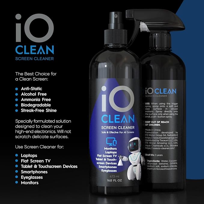 Screen Cleaner Spray (16oz+16oz) – Best Large Cleaning Kit for LCD LED OLED TV, Smartphone, iPad, Laptop, Touchscreen, Computer Monitor, Other Electronic Devices – 2 Microfiber Cloths and 4 Nozzles