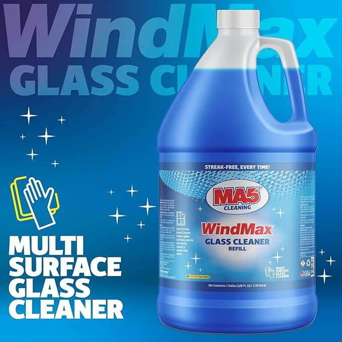 MA5x WindMax Glass Cleaner Spray – Window, Mirror, Shower & Glass Stovetop Cleaner – Streak-Free, Eco-Friendly, Pack of 1, Gallon