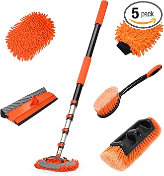 16FT Car Wash Brush with Long Handle, RV Wash Brush with Soft Chenille Microfiber Mop, Mitt and Windows Squeegee, Extend