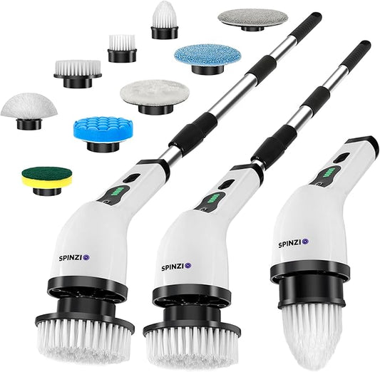 Electric Spin Scrubber Cordless Electric Cleaning Brush with LCD Power Display 9 Replaceable Heads Dual Speed IPX7 Waterproof Electric Scrubber for Cleaning Bathroom Tiles Floor Kitchen & Car