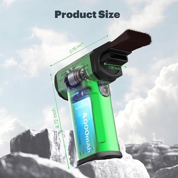SCHNEIDER Compressed Air Duster and Vacuum Cleaner with 2-in-1 Blow & Suction Function, 130000RPM Electric Air Dust with Multi-Speed Adjustable/LED Light for PC Keyboard Cleaning, Car, Home