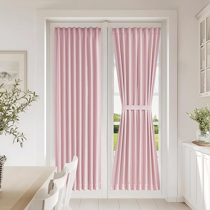 Vatge Pink French Door Curtains - No Drill Door Window Curtains for Privacy, Sidelight Curtains for Front Door, 1 Panel, W25 x L72, Baby Pink
