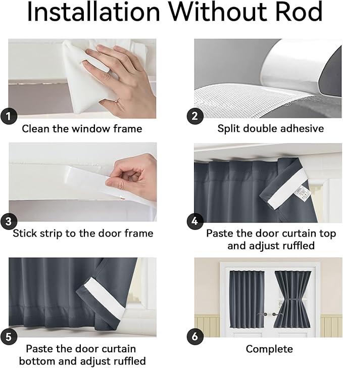 Vatge French Door Curtain - Thermal Insulated Window Curtain with Magic Tape for Glass/Front/Sliding Door, 1 Panel, W54 x L40, Grey