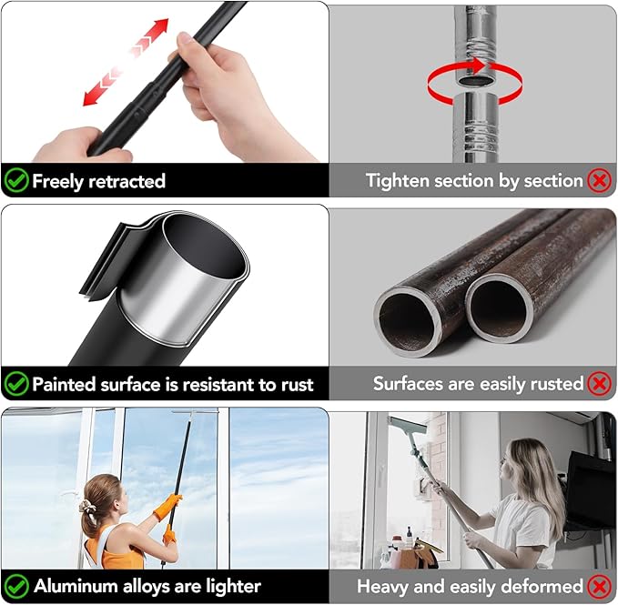 Shower Squeegee for Glass Doors, Shower Squeegee with Long Handle, Extendable Window Cleaner Tool for Car Windows, Tile Walls, Sliding Door
