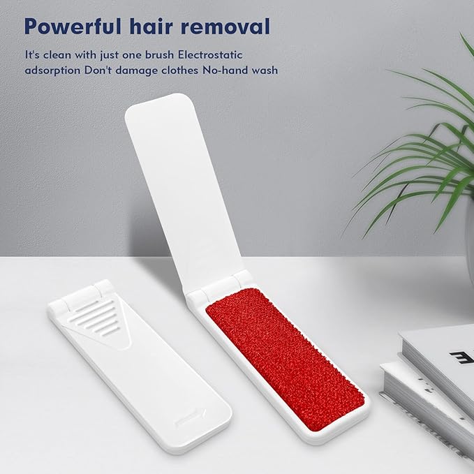 Foldable Lint Brush 4-Pack (2 White + 2 Black) - Portable & Reusable Lint Brushes for Clothes, Furniture, Pet Hair - Compact Travel Size, Sticky Surface, Easy to Clean - No Mess Fuzz Remover
