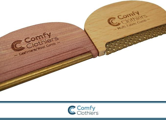 Comfy Clothiers Cedar Wood Cashmere Comb & Beech Wood Sweater Shaver Comb Combo Pack (One of Each Type) – Multi-Fabric Shaver Removes Pills, Fuzz and Lint from Garments