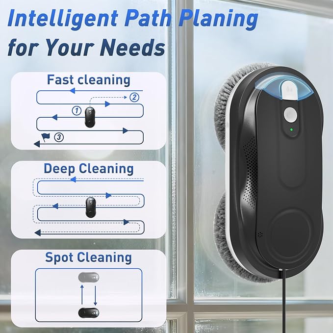 KKI Window Cleaning Robot, Automatic Window Cleaner Robot, Dual Spray, Max 3200Pa, AI Path Planning & Edge Detection, Remote Control for High-Rise Windows, Glass,Door,10xCloths, X3