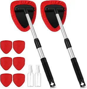 Baderke 10 Pcs Windshield Cleaner Tool Car Window Cleaning Supplies with Extendable Handle Include 6 Washable Microfiber
