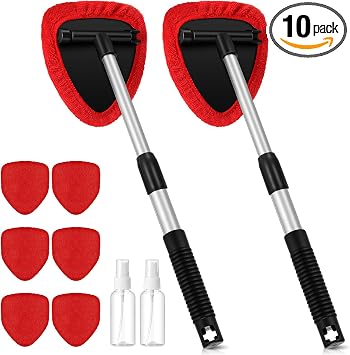 Baderke 10 Pcs Windshield Cleaner Tool Car Window Cleaning Supplies with Extendable Handle Include 6 Washable Microfiber