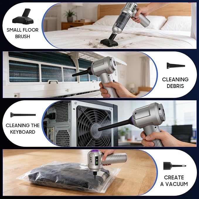 car Vacuum Portable Cordless, 18000PA Brushless Motor Hand Held Vacuum,Air Duster, 120W High Power Mini Vacuum Cleaner Foldable with LED Screen for Home, Car, Office, Pet