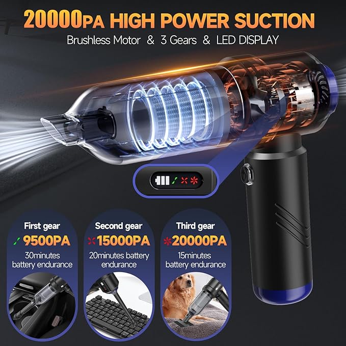 Car Vacuum Portable Cordless High Power Small Handheld Vacuum Cleaner 4-in-1 Compressed Air Duster & Air Blower & Pump Hand Held Mini Vacuum for Christmas Cars,Office,Home Cleaning