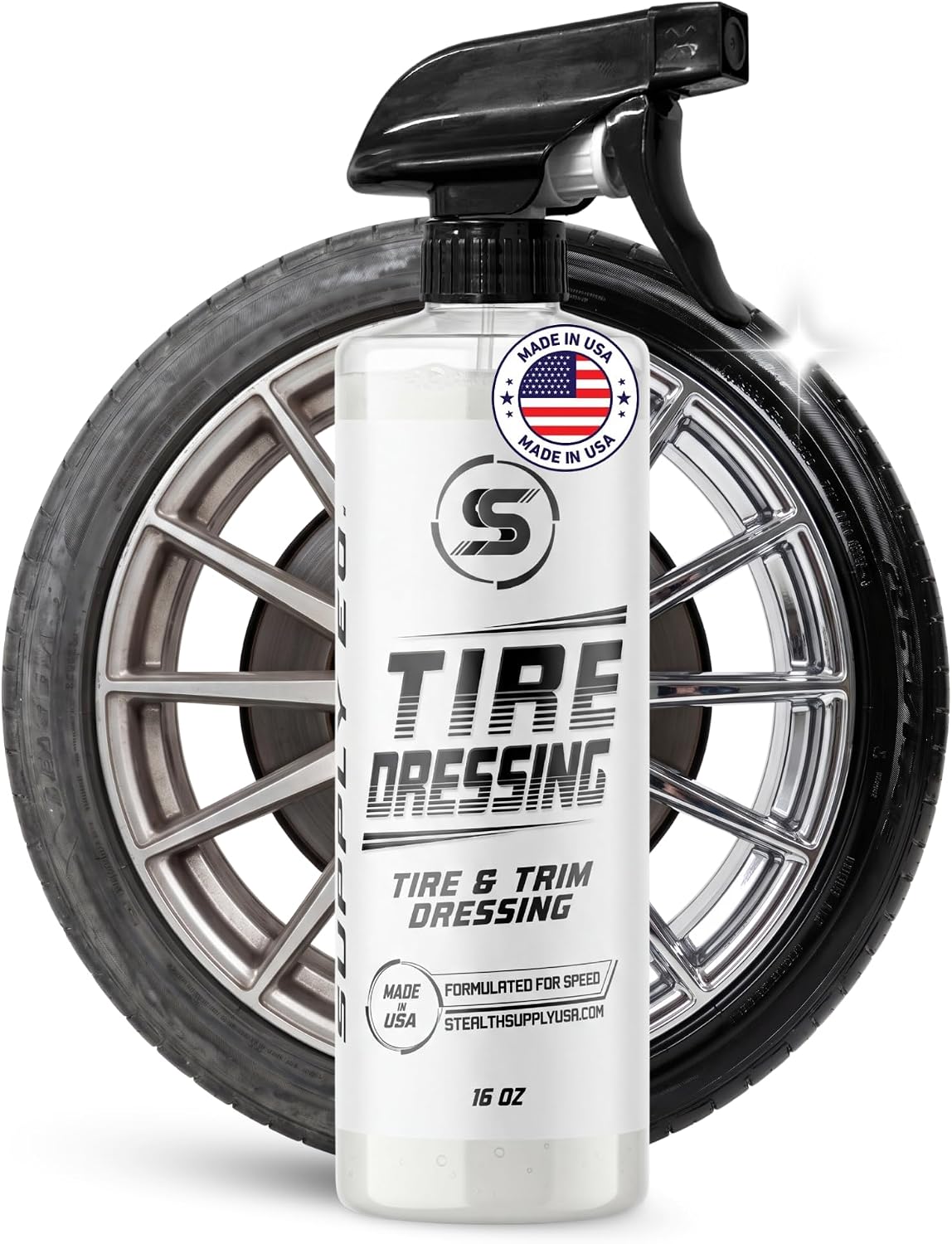 Tire Dressing Spray, Deep Black Finish, No Sling Tire Shine, 16 oz