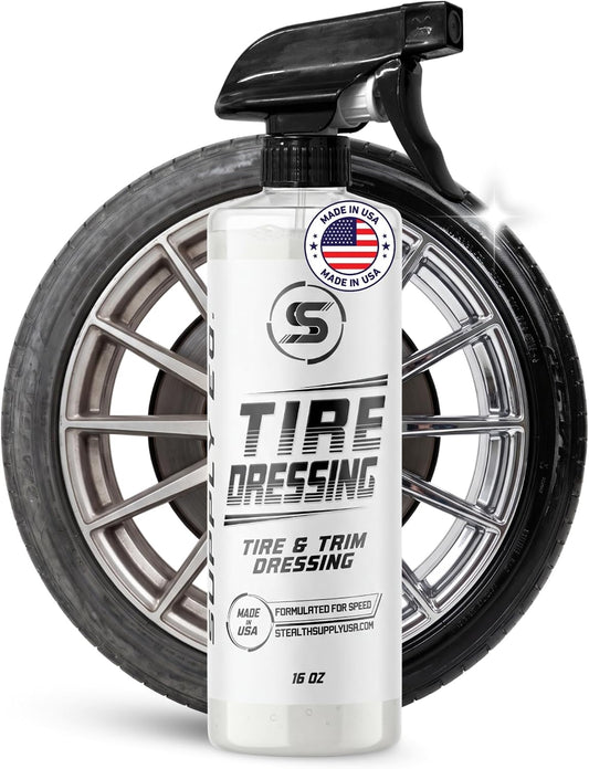Tire Dressing Spray, Deep Black Finish, No Sling Tire Shine, 16 oz - Cleanova