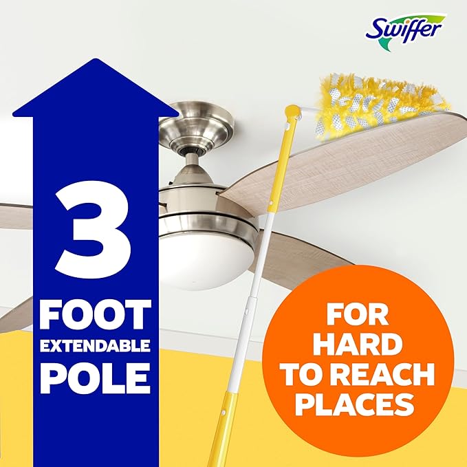 Swiffer Duster Kit with 3 ft Extendable Handle, Heavy Duty Dusting Starter Kit with 3 Refills, for Ceiling Fans, Vents and Hard to Reach Places