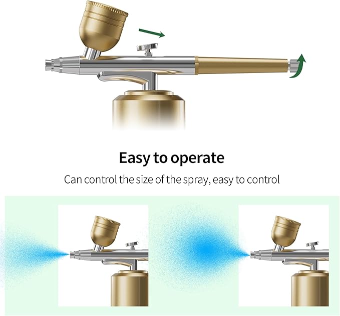 Airbrush Kit with Compressor Portable Airbrush Kit 48PSI High-Pressure Non-Clogging Air Brush Set Cordless Rechargeable with 0.3mm Nozzle and Cleaning Brush for Painting,Nail Art, Makeup (Gold)