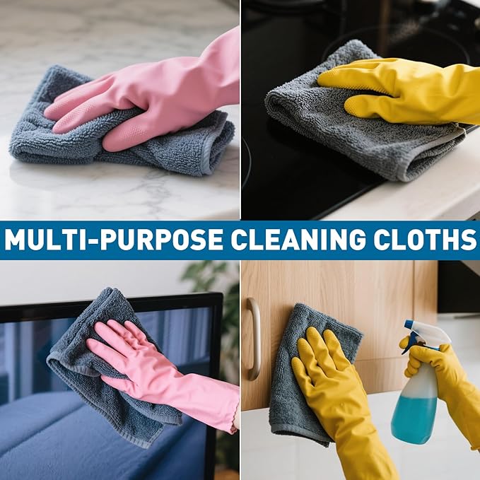 TEAWOO Gray Microfiber Cleaning Cloths Bulk Pack-50 Pack, Microfiber Towels Bulk, Towels for Cars, Cleaning Rags Gray (12x12 inches)