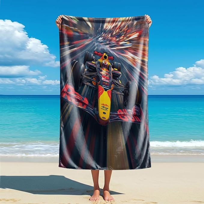 Racing F1 Themed Printed Beach Towel - Speed and Passion Checkered Flag Microfiber Beach Towel, a Must-Have for F1 Racin