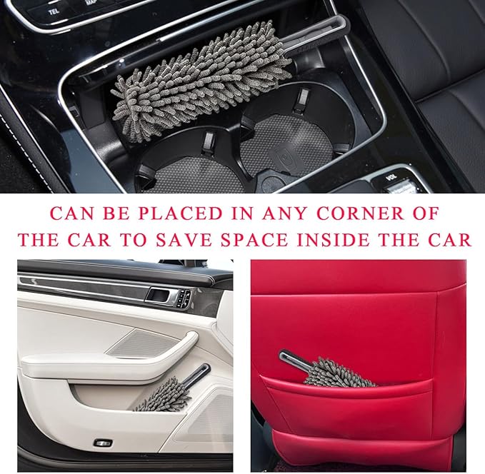 Car Dusting Brush, Portable Microfiber Scratch-Free Vehicle Duster with Soft Grip Handle, Multifunctional Large Dash Cleaner for Car/Truck/SUV, Universal Car Accessories