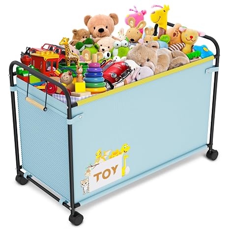 Extra Large Toy Box, 180L Toy Storage Organizer with Wheels, Metal & Oxford Cloth Toy Chest With Handle, Toy Box for Liv