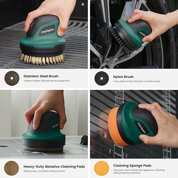 Electric Grill Brush for Outdoor Grill- 4 Replaceable Heads, 3000mAh IPX7 Waterproof BBQ Cleaning Scrubber for Kitchen & Car & Bathroom - Ideal Mother’s for Grill Lovers, Dad, Mom