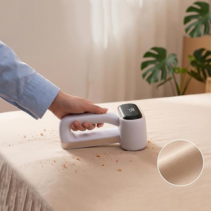 Fabric Shaver Lint Removers Rechargeable Sweater Shaver with Dual Head & LCD Display for Clothes Couch Pilling Furniture, 6-Leaf Blades Defuzzer, Pearl White, 1 Piece.