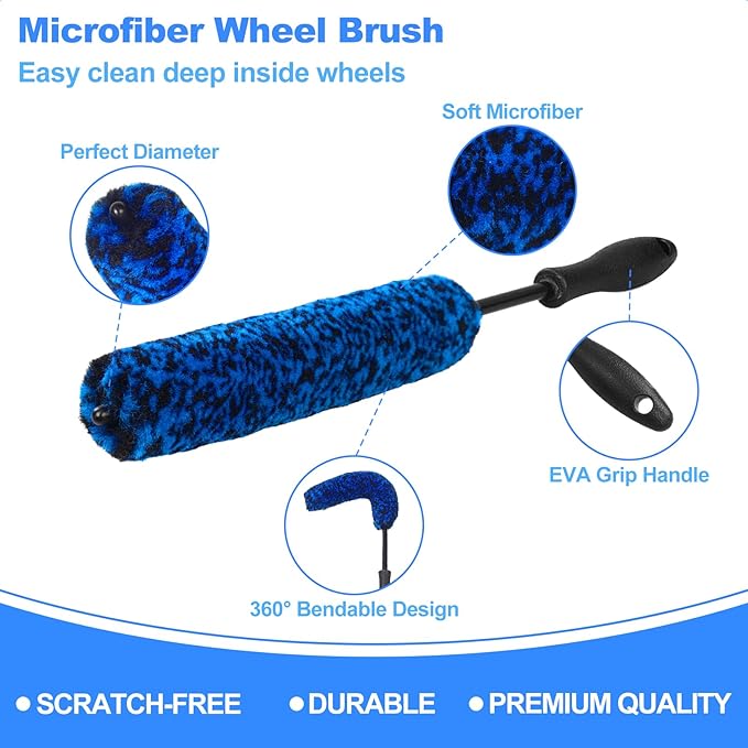 Wheel Brush, Wheel & Rim Cleaner Brush, Tire Brush, Wheel Cleaning Brush, Bendable & Durable Car Wheel Brush Set, Car Detailing Brushes, Wheel Brushes for Cleaning Wheels