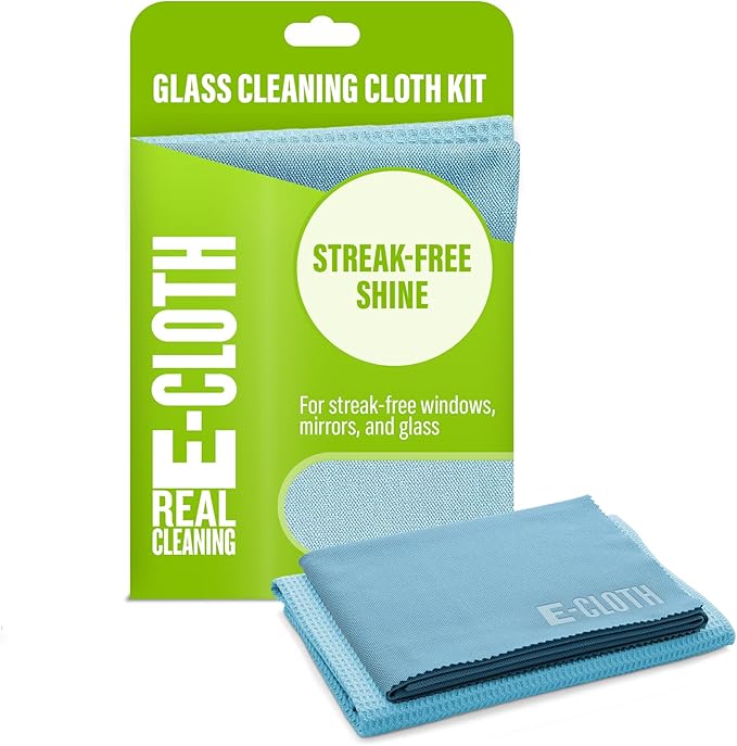 E-Cloth Window Cleaning Cloth Kit - Reusable Durable Towels, Washable & Long Lasting, Glass Cloth for Windows, Mirrors, Cars, Lenses & Screens, Streak Free Shine, Microfiber - Alaskan Blue