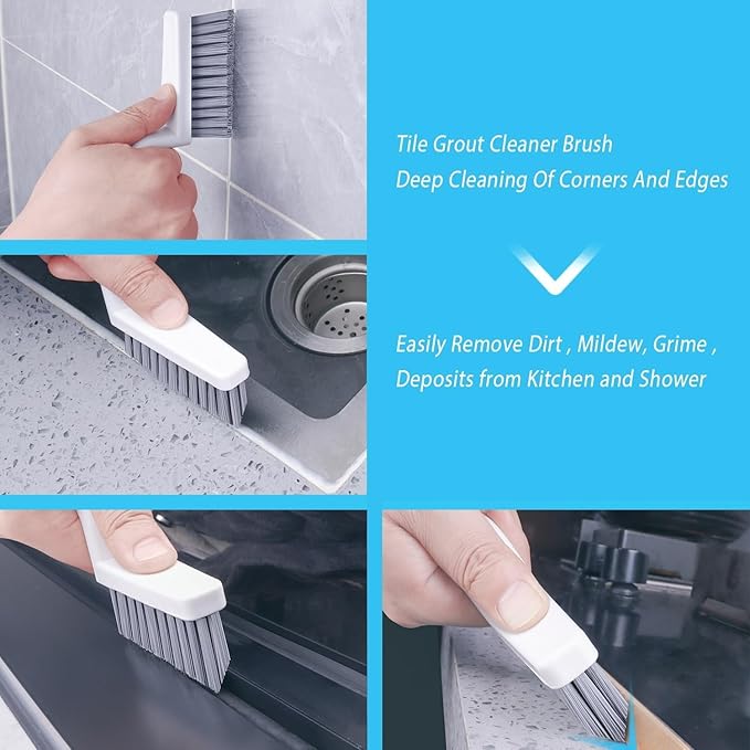 Lumkew Grout Cleaner Brush V Shape, Stiff Grout Cleaning Brushes for Tile Floor, Handheld Grout Scrub Brush Set for Shower, Bathroom, Kitchen, Household Use,2 pcs