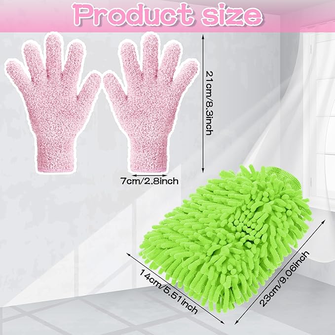 Potchen 6 Pcs Microfiber Dusting Mitt Gloves for Plants Washable Dusting Gloves for House Cleaning Furniture Car Washing