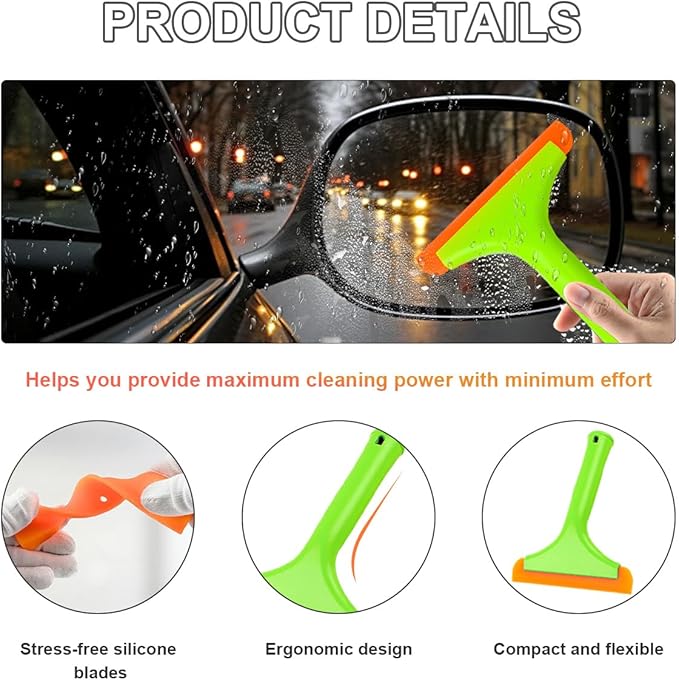 KVAEY Small Silicone Window Squeegee, 5.9 Inch Car Windshield Water Blade Squeegee with Non-Slip Handle, All-Purpose Cleaning Squeegee for Car Windshield, Window, Mirror (Light Green)