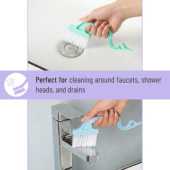 Slick- Window Track Cleaning Brush, 4 Pack, Pastel Colors Ergonomic Handle, Built-in Scraper, Multipurpose, Window Track Cleaning Tools