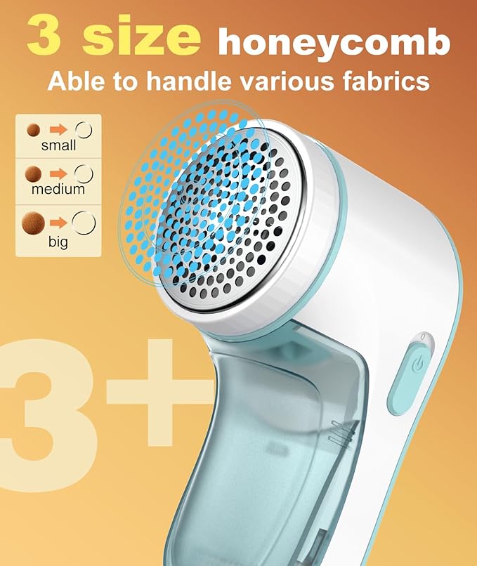 Fabric Shaver, Lint Remover Sweater Shaver, Effectively and Quickly Remove Pills, Lint Shaver with Stainless Steel 3-Leaf Blades and Safety Lock Protection(Green & White)