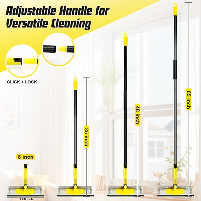 Window Squeegee with Extension Pole for Home, Professional Squeegee for Window Cleaning Tool Kit with Scrubber, 2 in 1 Rotatable Window Washing Kit for Car Glass Shower Indoor & Outdoor High Windows