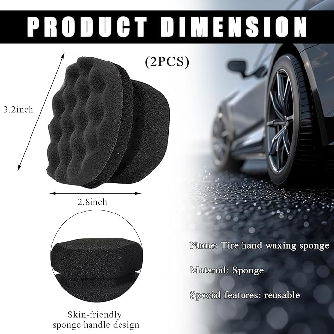 KVAEY 2 PCS Tire Dressing Applicator Pads, Reusable Hex Grip Tire Shine Applicator Polishing Sponge Pads, Wheel Tire Shine Detailing Foam for Most Vehicles, Car Accessories (Black, 3.15")