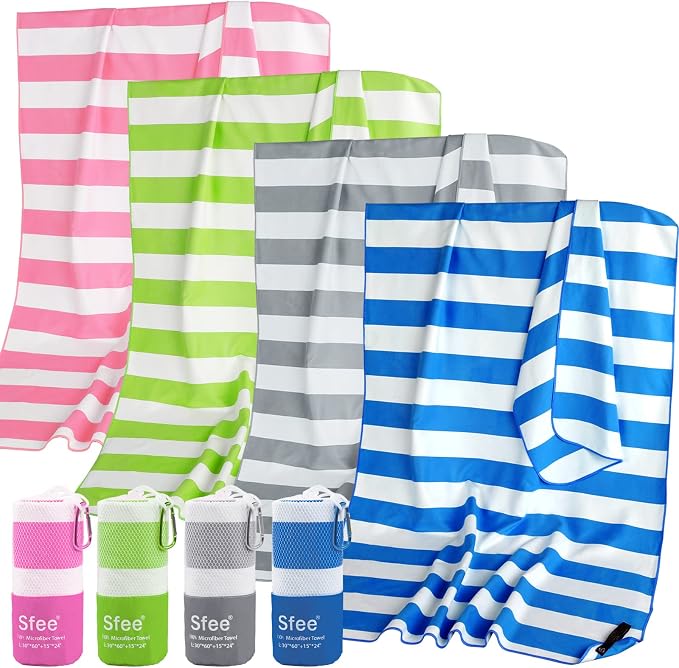 Sfee 4 Pack(8Pcs) Microfiber Travel Towel, Beach Towel Quick Dry Towel Camping Towel Super Absorbent Compact Lightweight