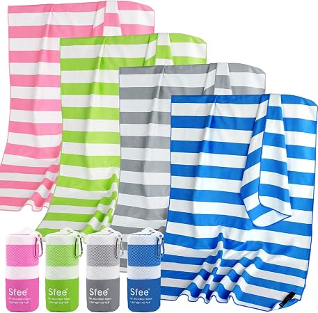 Sfee 4 Pack(8Pcs) Microfiber Travel Towel, Beach Towel Quick Dry Towel Camping Towel Super Absorbent Compact Lightweight