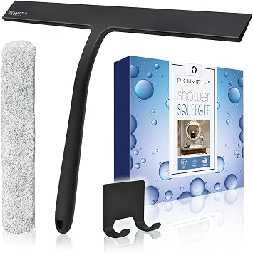 12 Inch Silicone Shower Squeegee for Glass Doors with Microfiber Cloth & Hook, Streak-Free Window Cleaner for Bathroom M