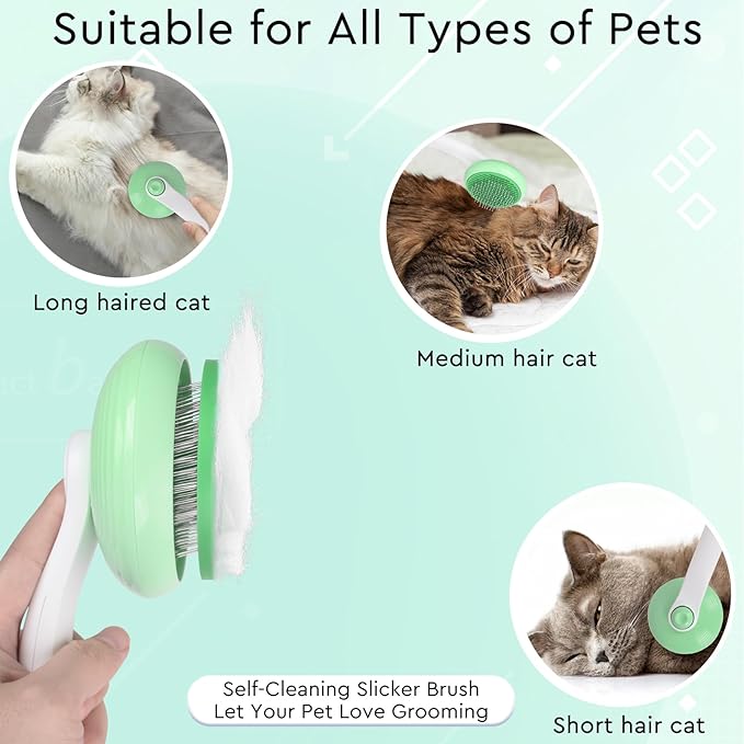 Cat Grooming Glove Brush,Self-Cleaning Slicker Pet Brush for Short and Long Haired Pets,Dog Bath Brush for Shedding and Grooming,Removes Loose Hair and Tangles,Promote Circulation