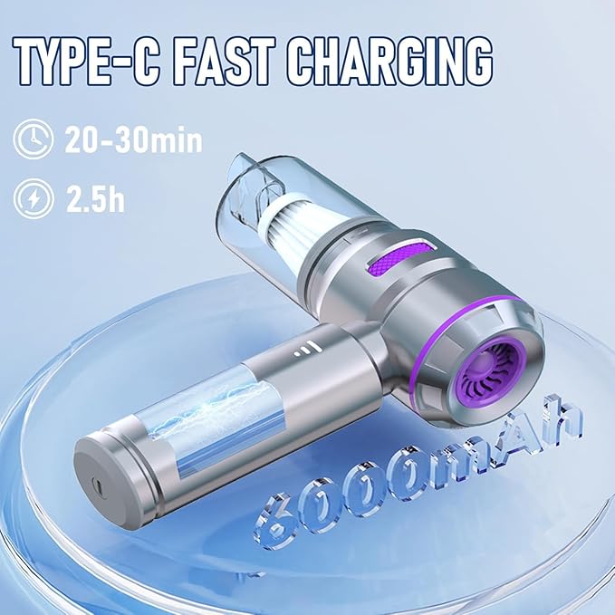 Mini Vacuum Cleaner, 4 in 1 21000PA Brushless Car Vacuum &210000RPM Air Duster 9000mAh Battery Air Blower Wireless Handheld Vacuum for Car,Office and Home