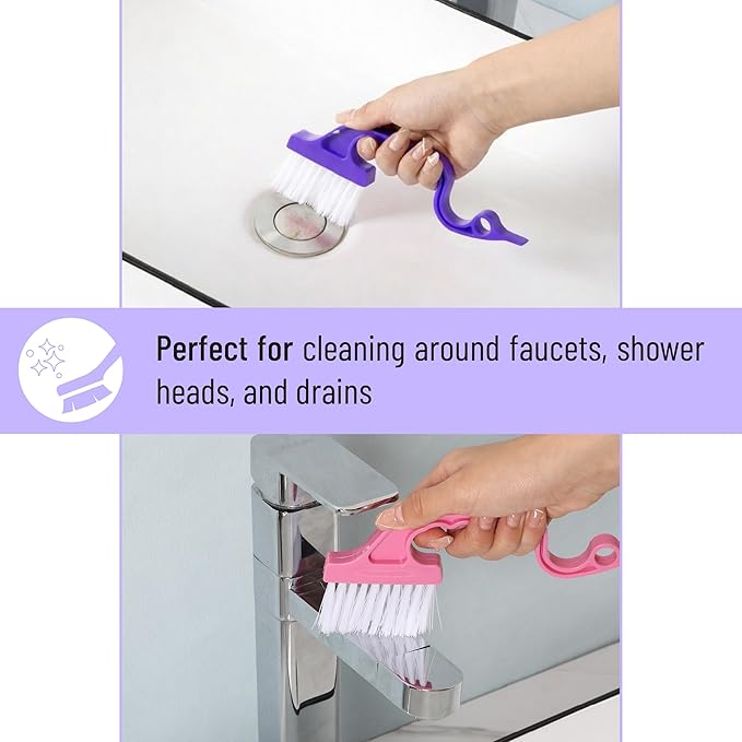 Slick- Window Track Cleaning Brush, 4 Pack, Ergonomic Handle, Built-in Scraper, Multipurpose, Window Track Cleaning Tools