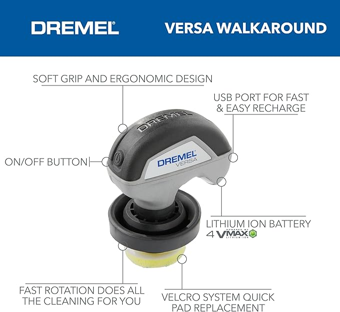 Dremel Versa Power Scrubber Kit with 5 Scrub Daddy Cleaning Sponge Pads - Waterproof Cordless Electric Spin Scrubber, High Speed, Multi-Surface Cleaning for Kitchen, Household, and Bathroom, PC10-07