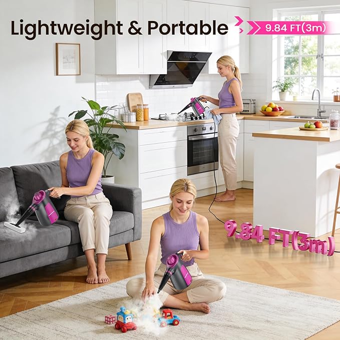 LABIGO Steam Cleaner, Pressurized Handheld Multi-Surface Natural Steam Cleaner with 12pcs Accessory & Safety Lock, Portable Steamer for Cleaning Home, Kitchen, Bathroom, Car, Upholstery, Grout, Window