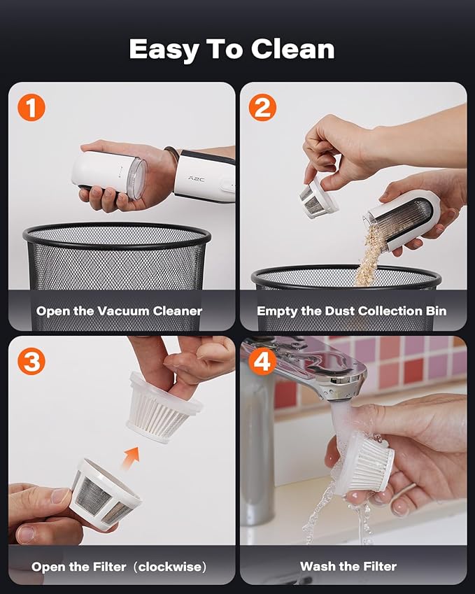 A2C Handheld Vacuum Cordless with 19000Pa Strong Suction, Mini Car Vacuum Cleaner with HEPA Filter, 2 Suction Modes, Multi-Nozzles, Portable Vacuum Cleaner for Home, Car, Office, Keyboards