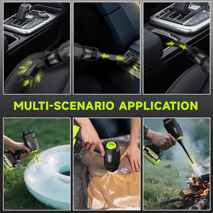 Cordless Car Vacuum Cleaner, 35000pa Powerful Handheld Vacuum & Air Duster with 2 Batteries, Portable Rechargeable Vacuum for Car Detailing, Pet Hair, Home & Office(Green)