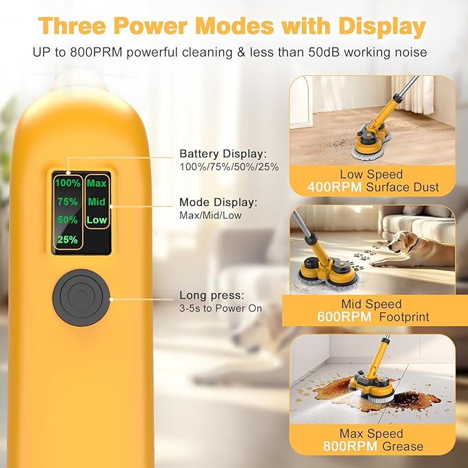 Cordless Electric Mop for Dewalt 20V Battery (NO Battery), 2 in 1 Spin Mop & Electric Floor Scrubber Machine with LED Light & Water Spray, 800 RPM Rotating Electric Mops for Floor (Golden)