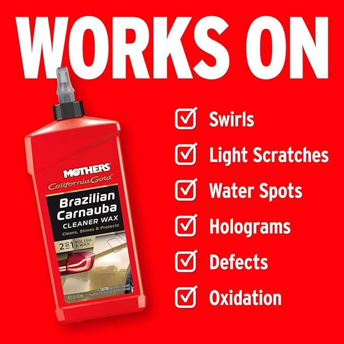 Mothers California Gold Brazilian Carnauba Cleaner Wax, 16 oz. — Cleans & Waxes in One Step, Removes Oxidation & Swirls, Premium Carnauba Shine & Protection for All Paint Finishes (05701)